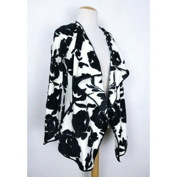 INC International Concepts Sweaters - INC Black/White Velvet Floral Printed Cardigan